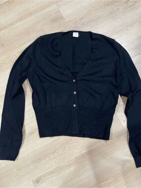 J. Crew Black V-Neck Button Cardigan with Gold Buttons